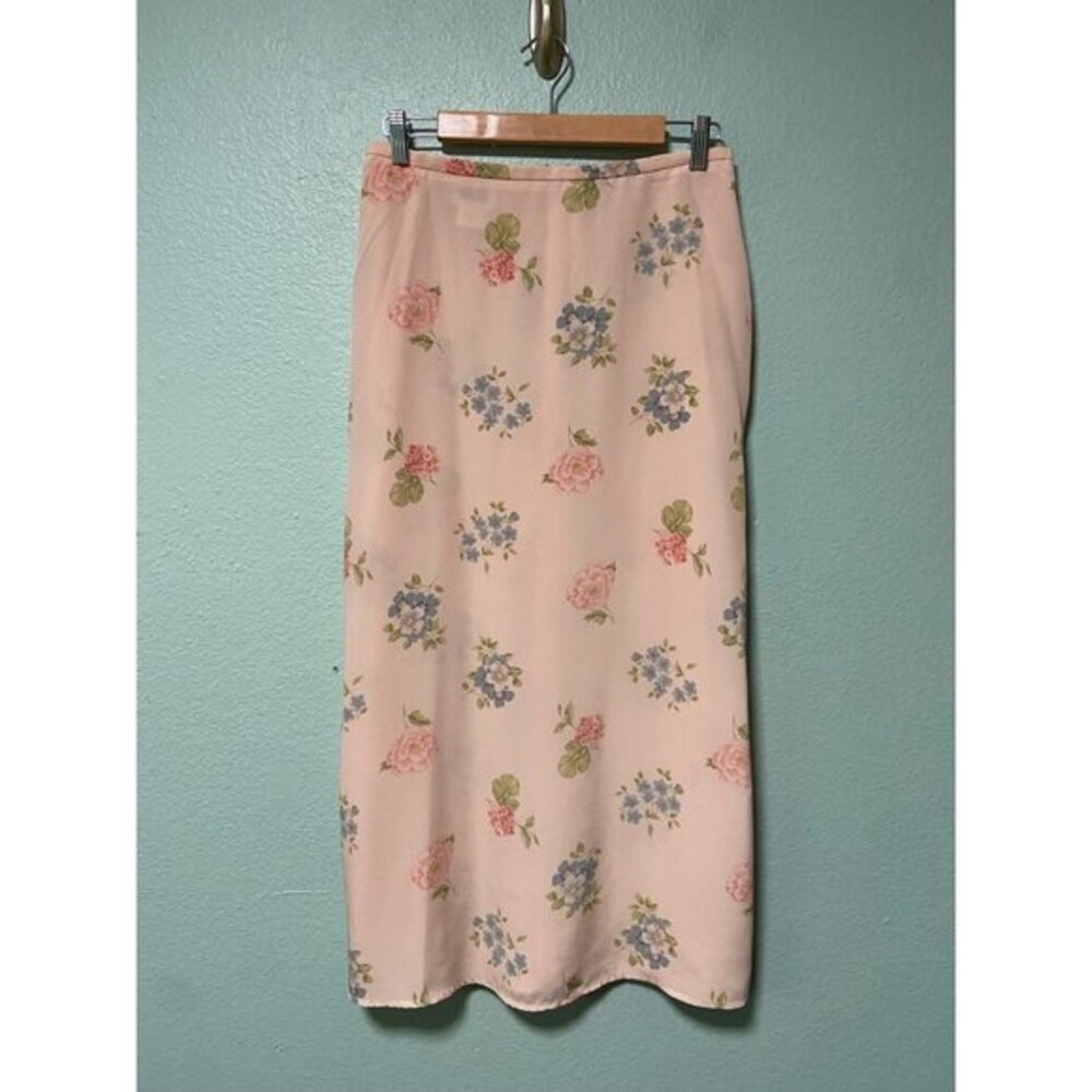 Vintage Leslie Fay Women's Light Pink Floral Midi Skirt Size‎ 10